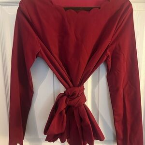 Elegant Red Scalloped Women's Top